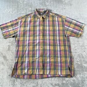 Vintage GAP Shirt Mens Medium Yellow Madras Plaid 90s Preppy‎ Boho Hippie Y2K
